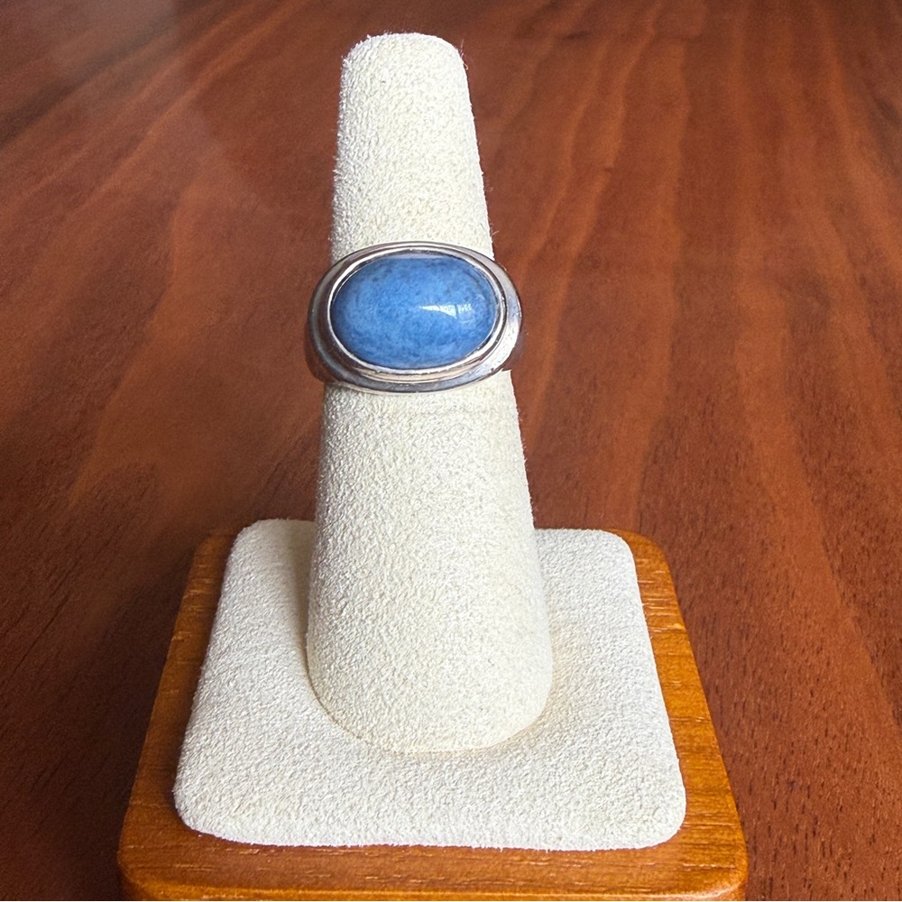 925 Sterling Silver blue natural stone east west ring vintage 90s modernist